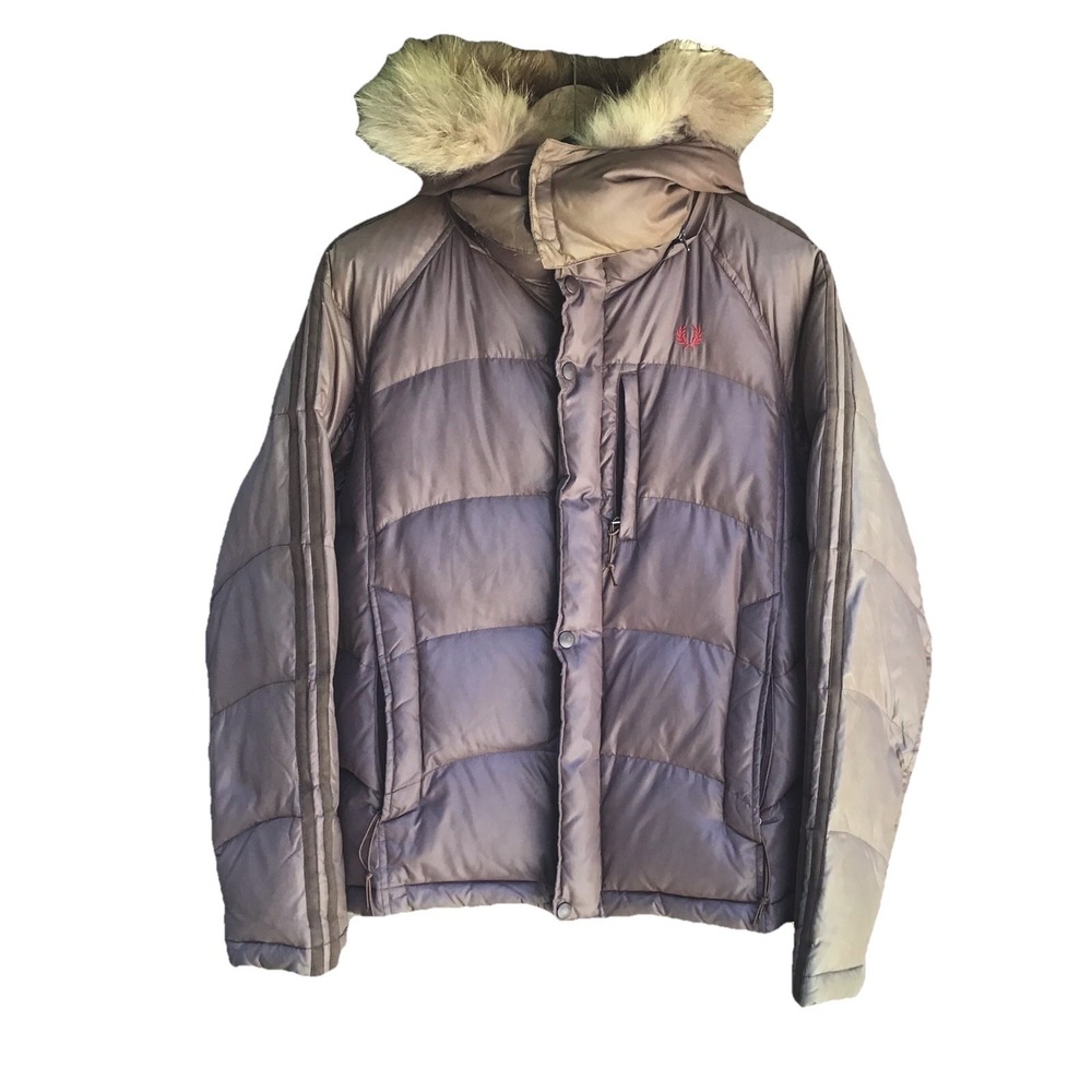 Fred Perry Japan Down Puffer Jacket Fur Hood Men's Medium Brown Rare Pertex GX